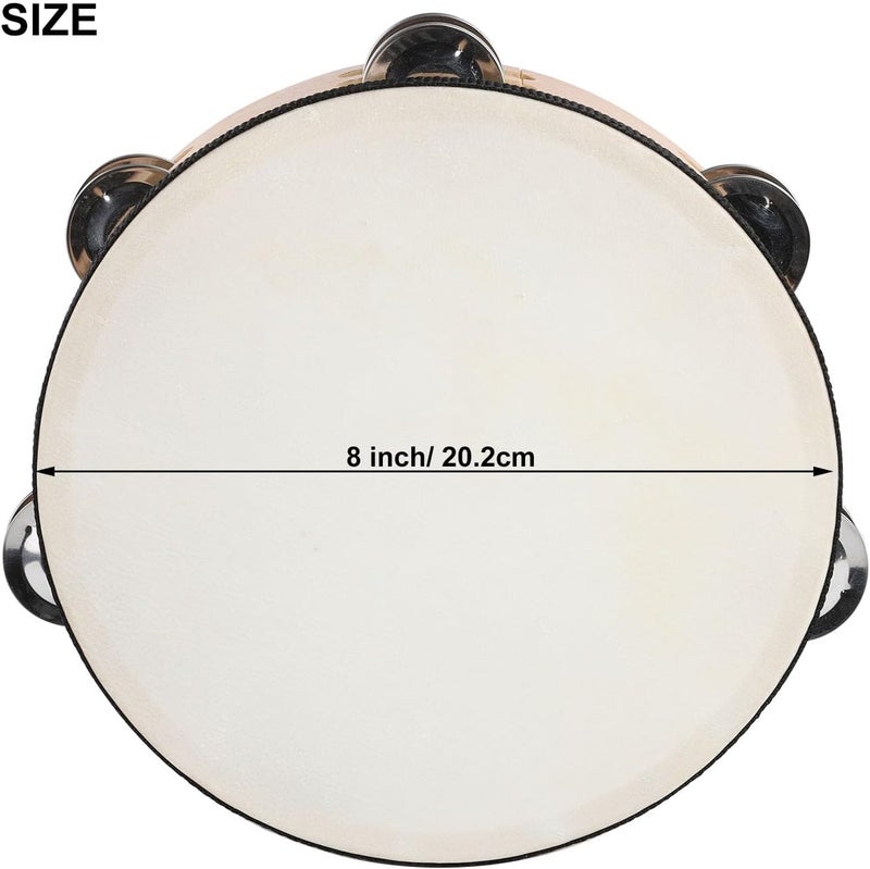 BGMUSER 8 Inch Goatskin Tambourine With Beech Drumshell 6 Pairs of Metal Jingles Hand Held Drum for Adults Dance Church Games KTV Party - Image 5